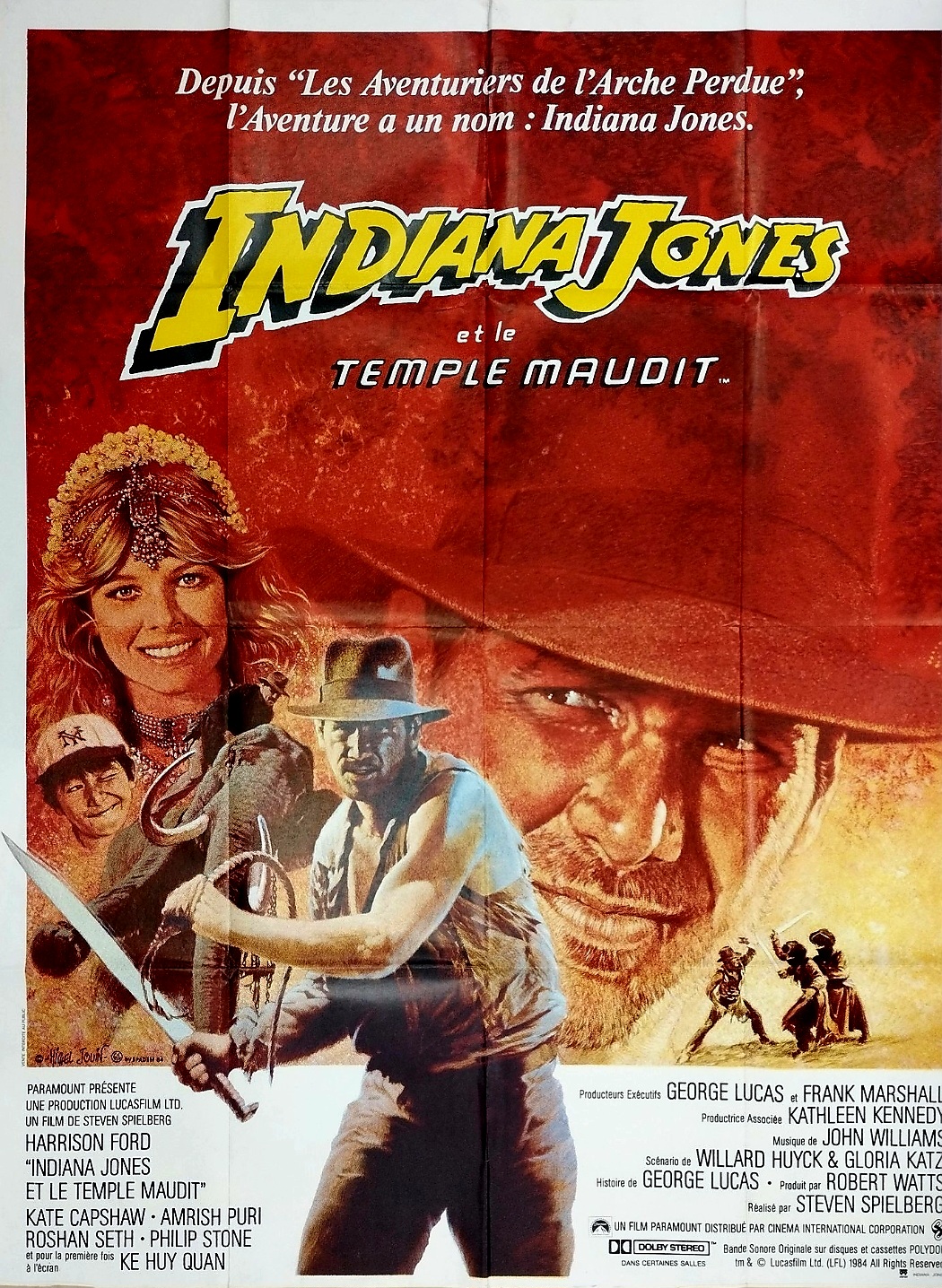 Affiche du film Indiana Jones et le Temple maudit (1984) avec Harrison Ford Poster of Indiana Jones and the Temple of Doom (1984) featuring Harrison Ford